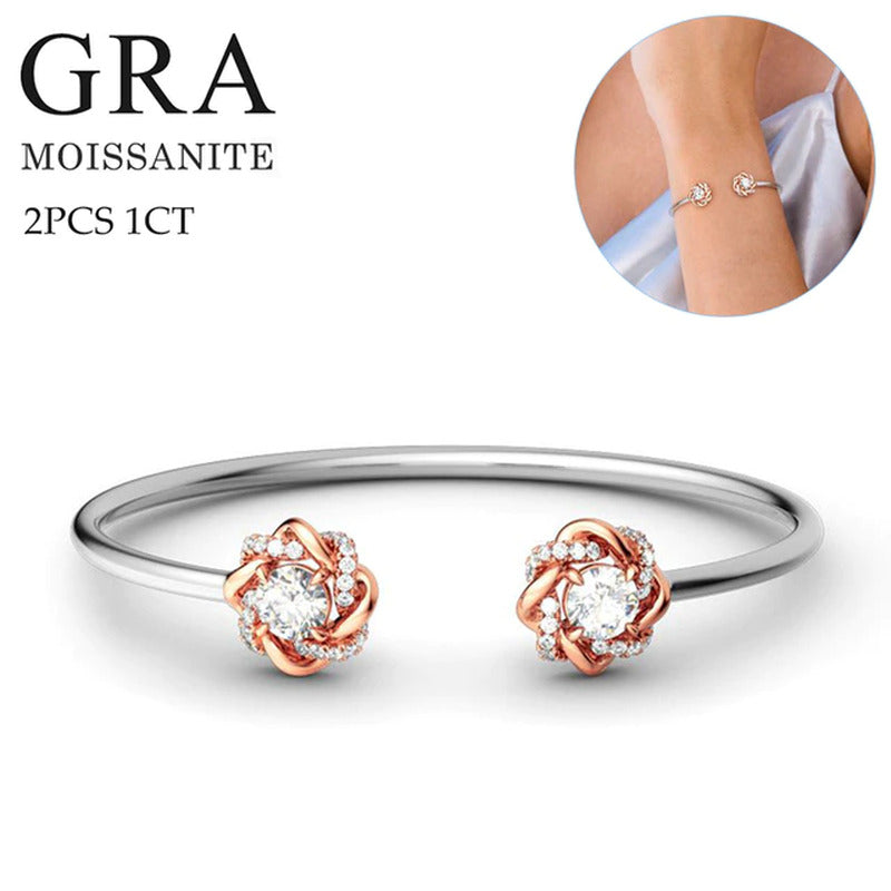 2PCS 1 Carat Moissanite Bangles Knot of Love Women'S 925 Silver Bracelet Wedding