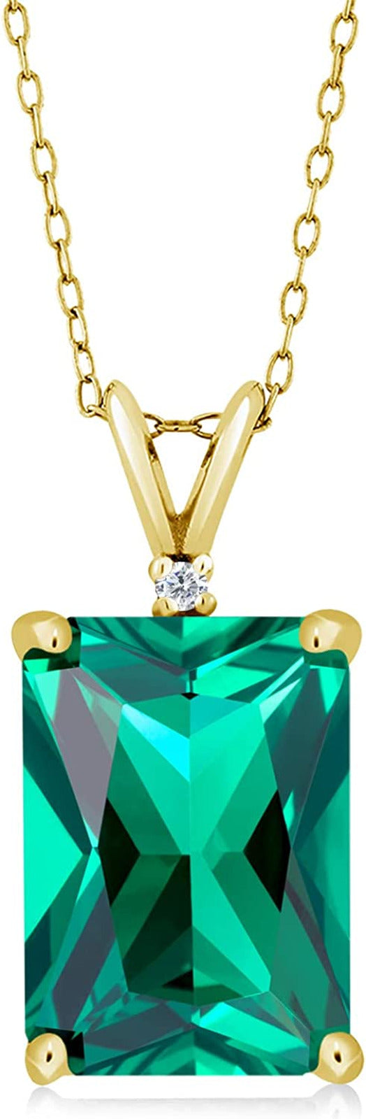 18K Yellow Gold Plated Silver Green Simulated Emerald and White Diamond Pendant