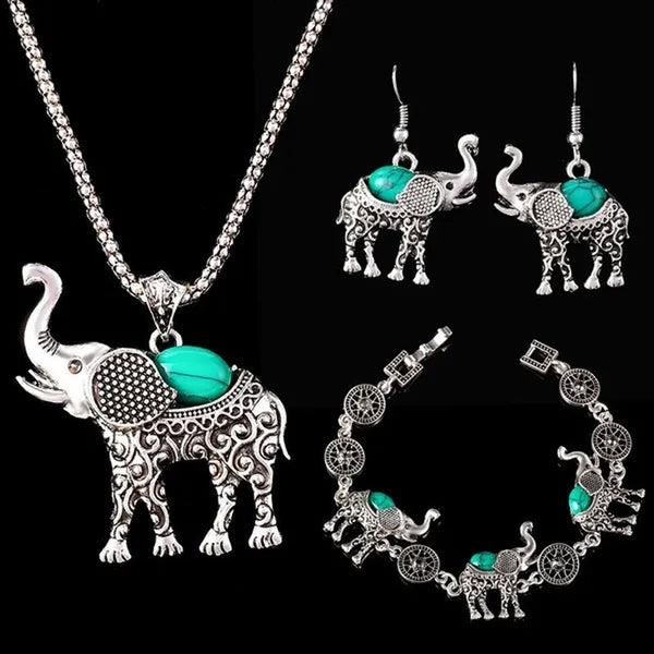 1Set Animal Elephant Women'S Necklace Pendant Drop Earrings Bracelet Jewelry Set