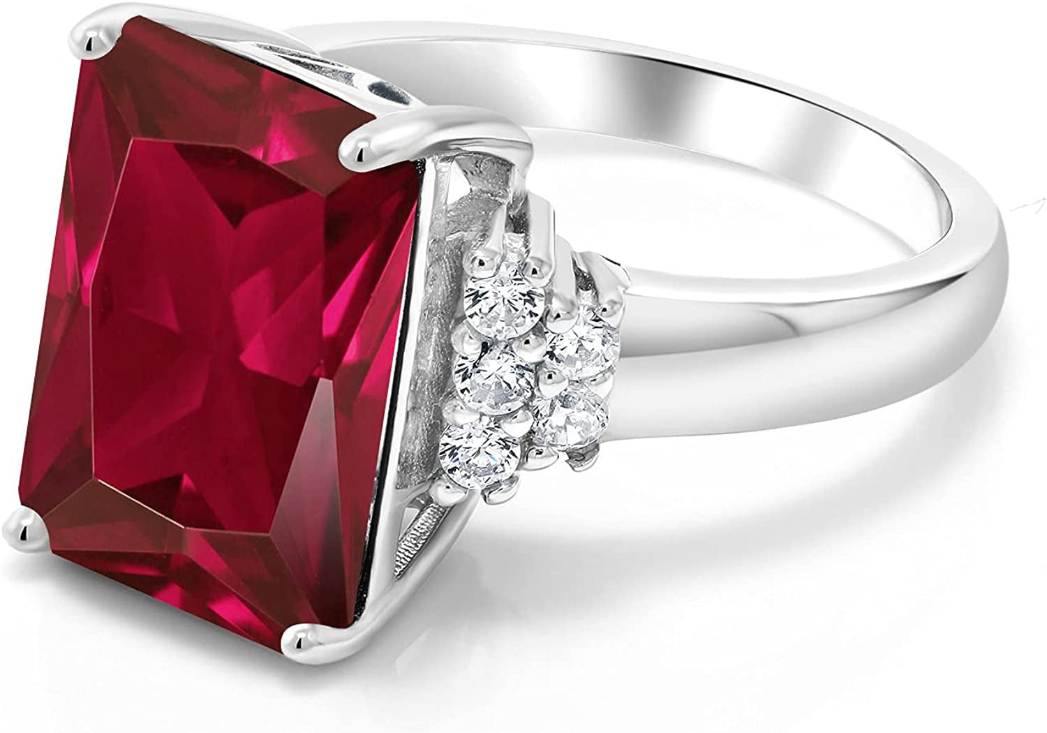 925 Sterling Silver Red Created Ruby Engagement Ring for Women (8.30 Cttw, Emera