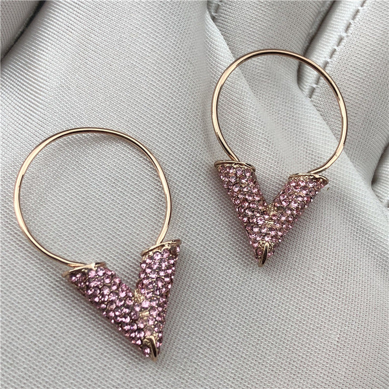 U-Shaped Diamond Big V Earrings Brass