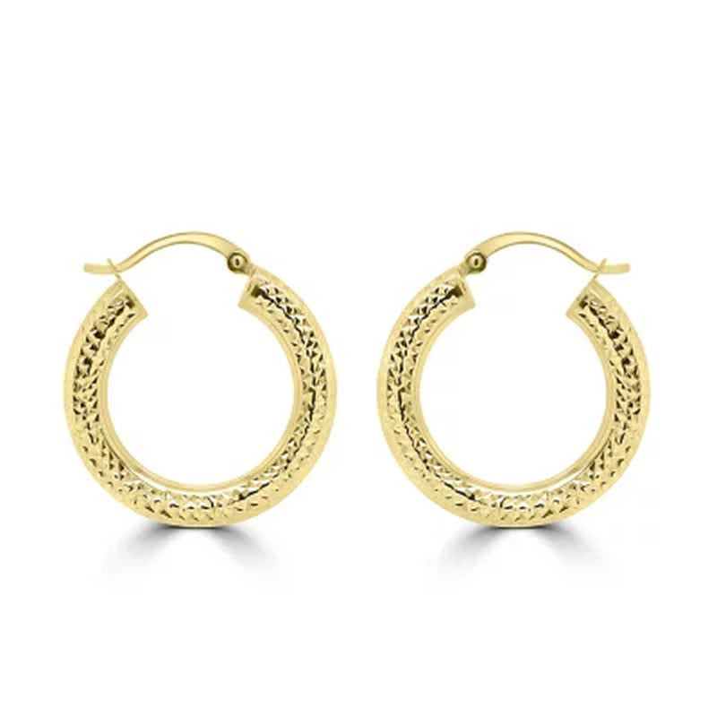 14K Yellow Gold Diamond Cut Hoop Earrings