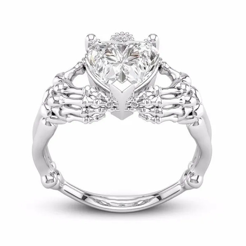 Claddagh White Sapphire Heart Punk Skeleton Hands Diamond Promise Proposal Engag