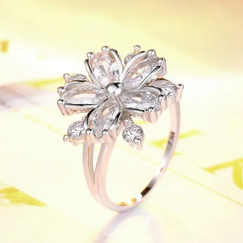 Elegant Women'S Flower Ring Luxury Pink Zircon Ring, Fashionable Flower Shape Wo