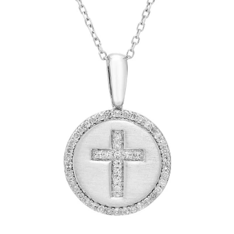 0.14 CT. T.W. Diamond Cross Charm Necklace in Sterling Silver