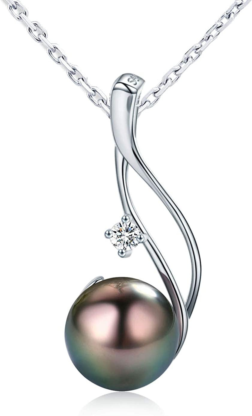 Authentic South Sea Tahitian Black Pearl Pendant Necklace 9-10Mm round 18K Gold