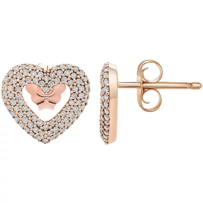 0.33 CT. T.W. Diamond Heart Earrings in 14K Rose Gold