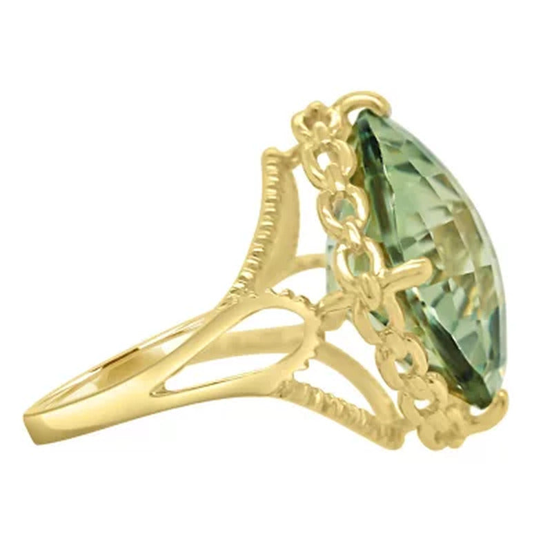 14K Gold Treated Prasiolite Ring