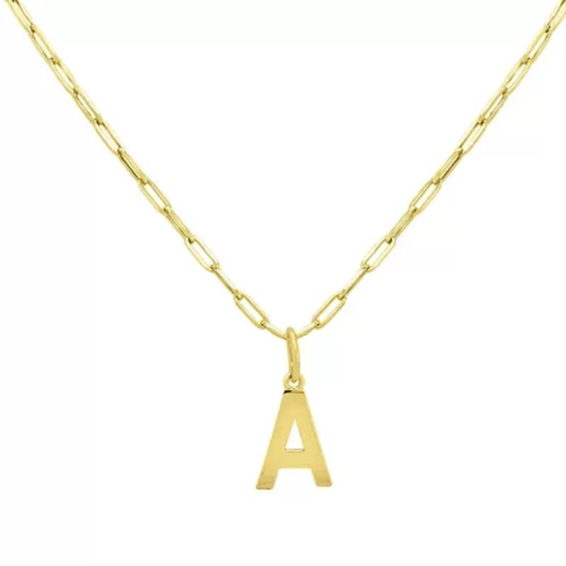 14K Yellow Gold Initial Pendant on Paperclip Chain, 16-18 In.