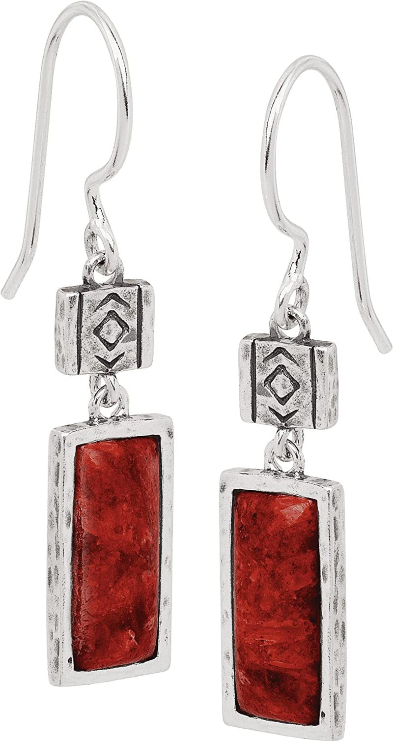 'Gazania' Natural Coral Drop Earrings in Sterling Silver