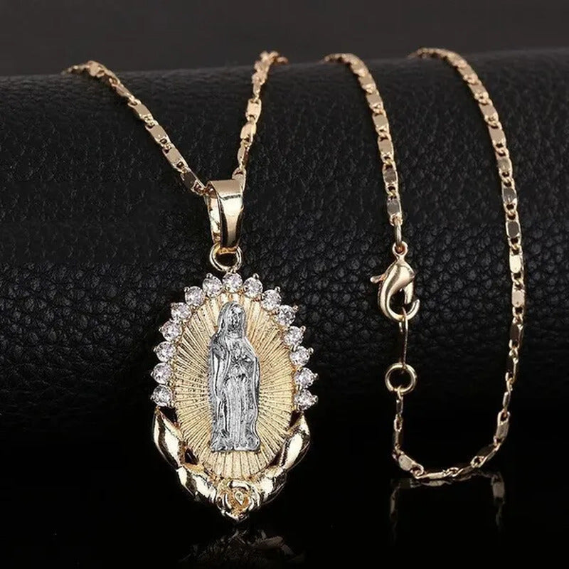 1Pc Plated Blessed Catholic Virgin Mary Pendant Necklace Fashion Crystal Rhinest