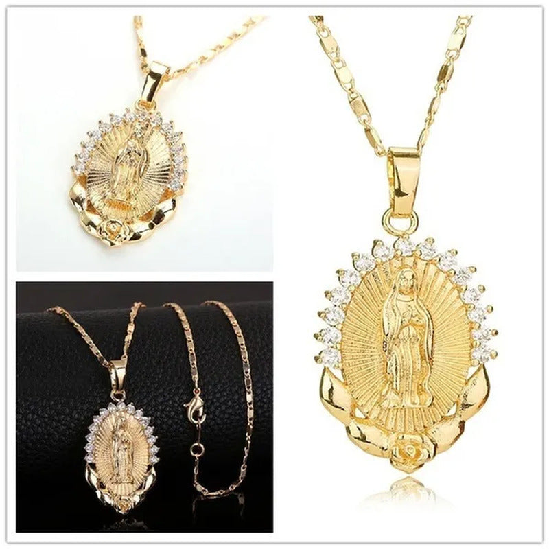 1Pc Plated Blessed Catholic Virgin Mary Pendant Necklace Fashion Crystal Rhinest