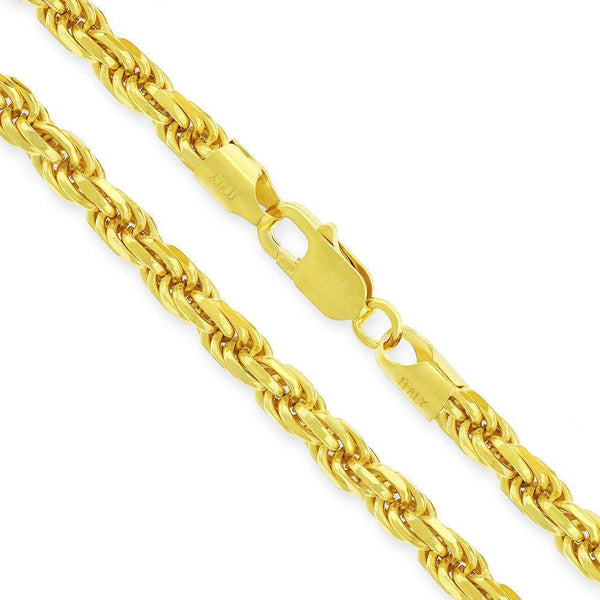 14K Gold Plated Sterling Silver Rope Diamond-Cut Link Necklace Chains 1.5MM - 5.