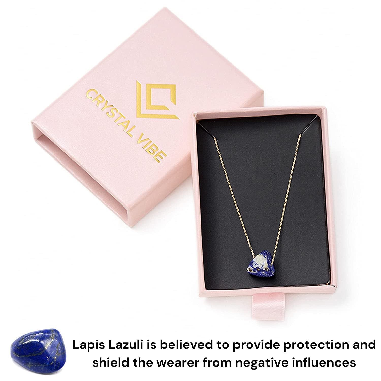 Lapis Lazuli Crystal Necklace for Women with Gold Colored Adjustable Chain - Nat