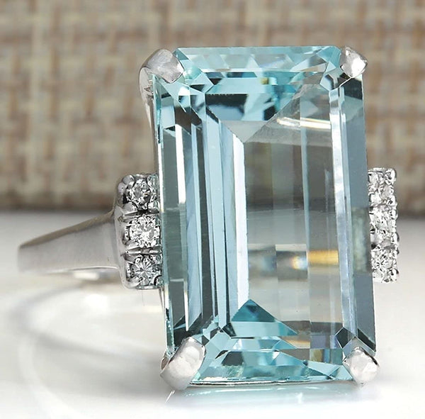 Vintage Fashion Women 925 Silver Aquamarine Gemstone Ring Engagement Wedding Jew