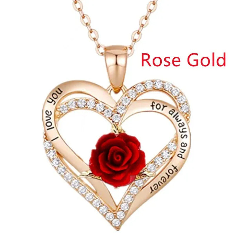 Elegant Fashion Creative Love Rose Necklace Crystal Diamond Rose Pendant Symboli