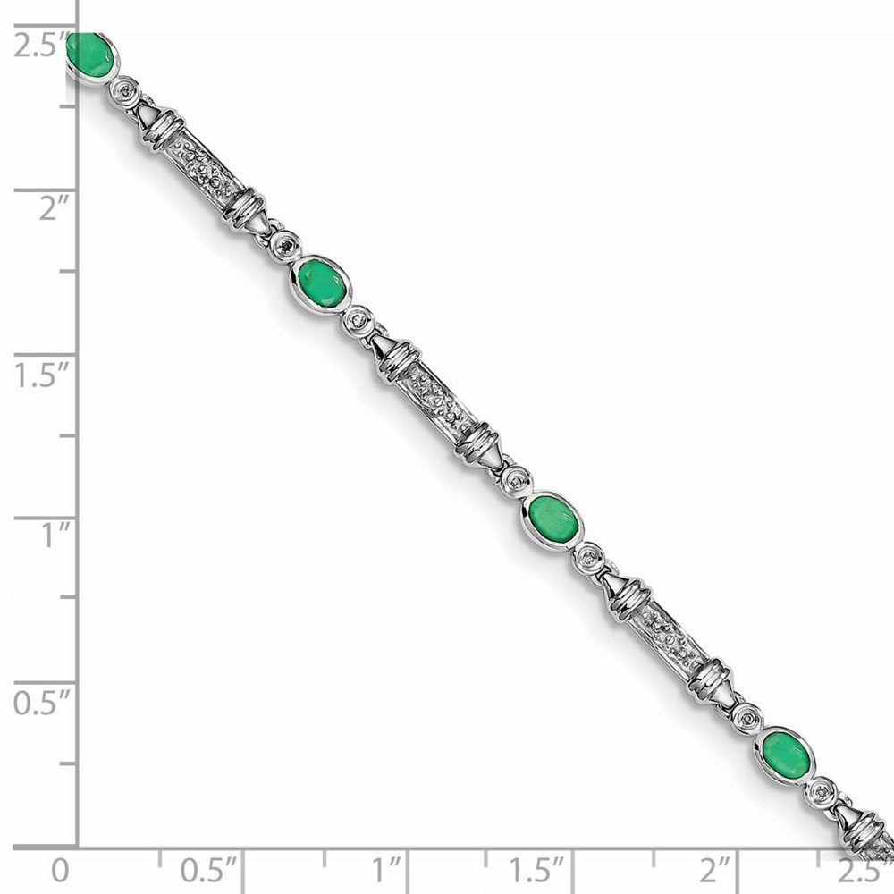 Sterling Silver Rhodium-Plated Emerald and Diamond Bracelet