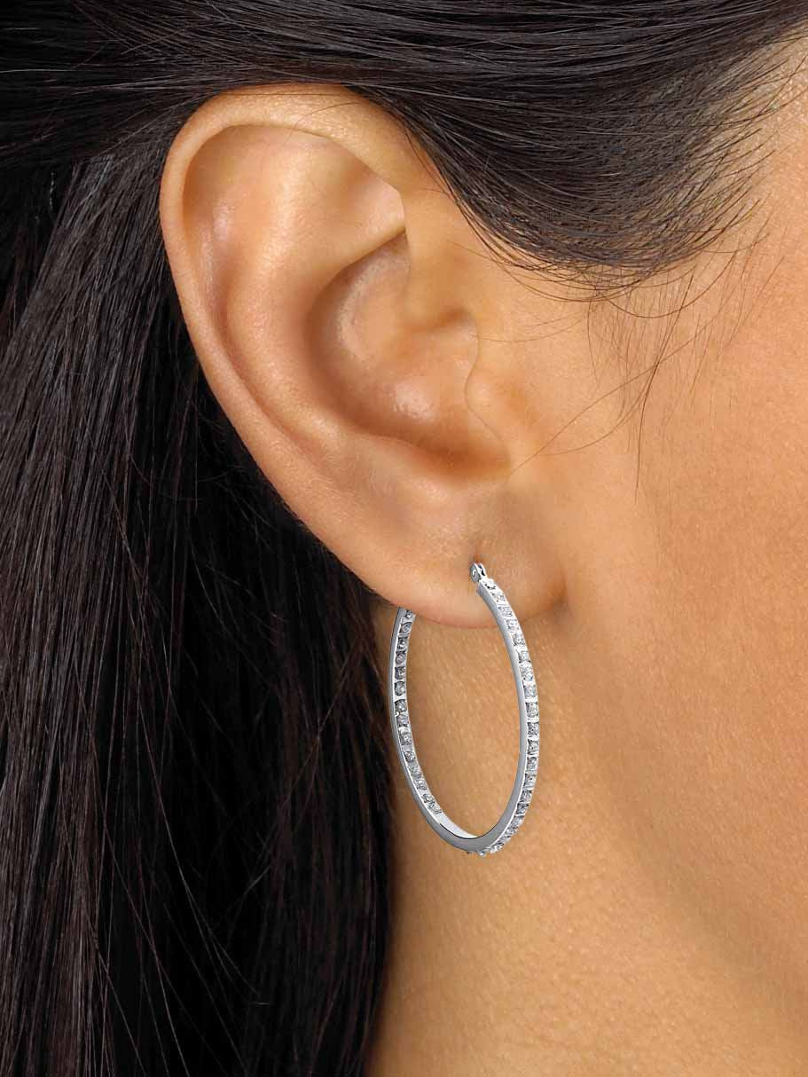 Diamond Fascination Bernish-Set Inside-Out Hoop Earrings in Platinum-Plated Ster