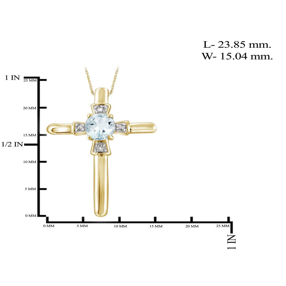 1/4 Carat T.G.W. Aquamarine and Accent White Diamond 14K Gold over Silver Cross