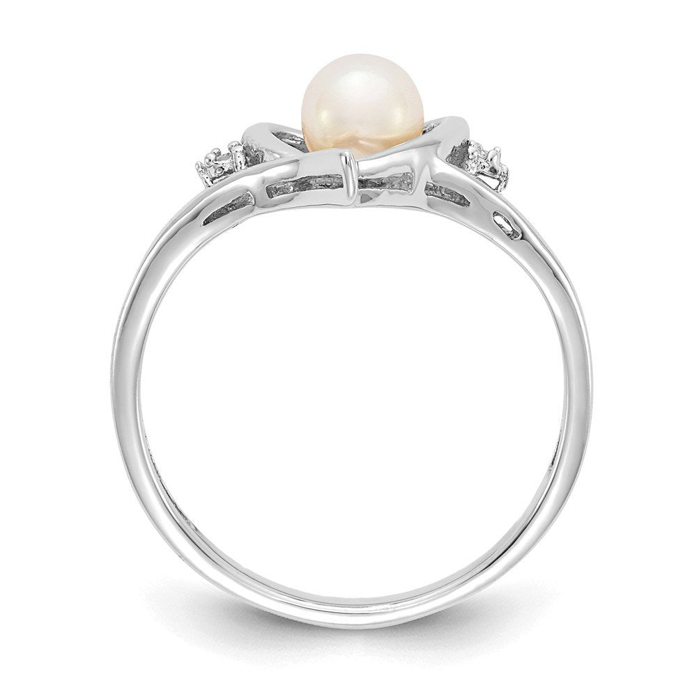 Solid 14K White Gold Genuine Freshwater Cultured Pearl Diamond Engagement Ring S