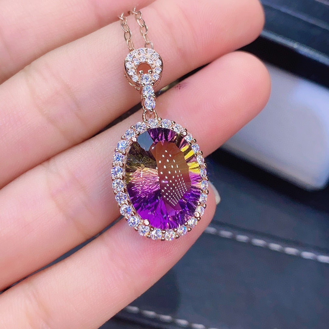 Amethyst Ring Pendant Set with Millennium Cut Crystals