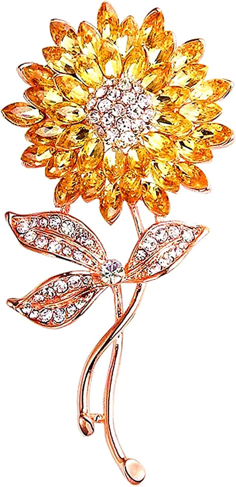 Sunflower Brooches Pin for Women Fashion Austria Crystal Rhinestones Elegant Gol