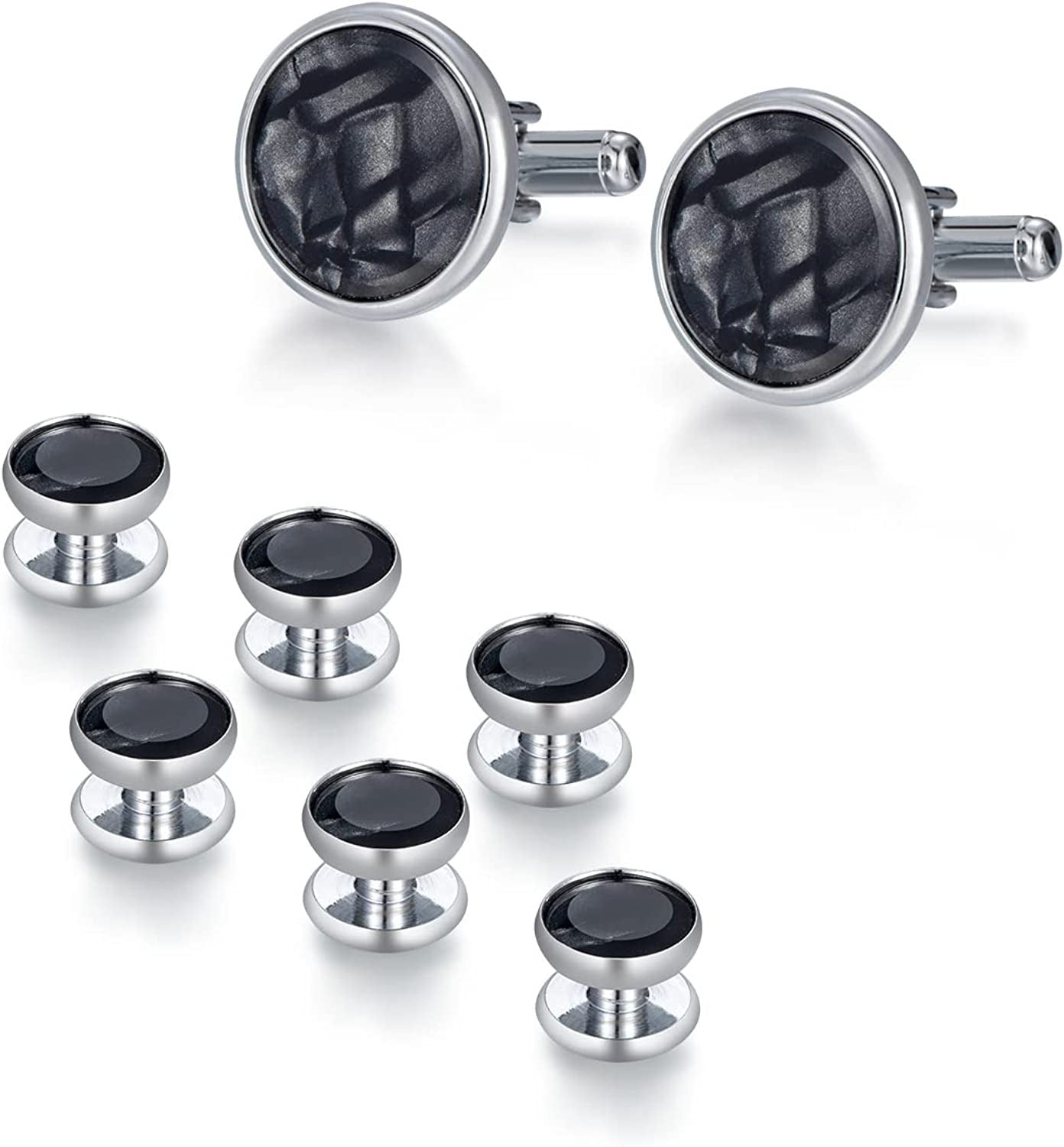 Mens Mother of Pearl Cufflinks and Studs Tuxedo Bottons Set Presentation Box Bus