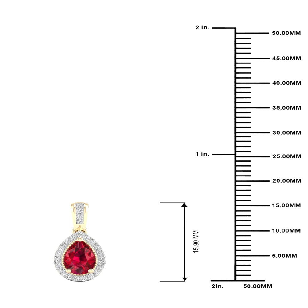 Imperial Gemstone 10K Yellow Gold Ruby 1/10 CT TW Diamond Halo Necklace