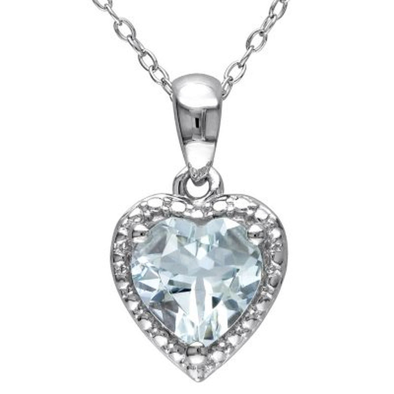 Aquamarine Hearth Halo Pendant in Sterling Silver