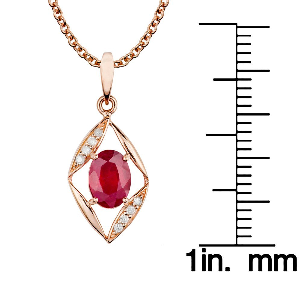 10K Rose Gold Genuine Oval Ruby and Diamond Pendant Necklace