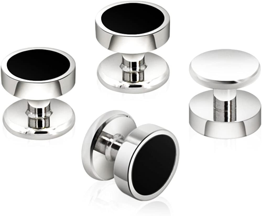 Onyx Cufflinks and Studs Set Formal Black Silver Groomsmen Groom Wedding Gift Cu