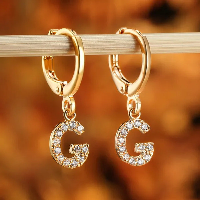 1 Pair 14K Gold Filled Cute Initial A-Z Letter Earrings CZ Zircon Diamond Gold S