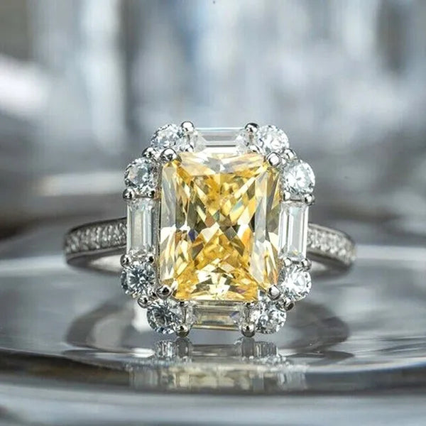 S925 Silver-Plated Citrine Rhinestone Crown Ring Female Women Palace Bling Cryst