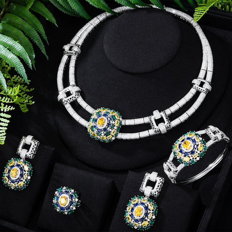 Famous Luxury Brand 4PCS Nigerian Jewelry Set for Women Wedding Cubic Zircon