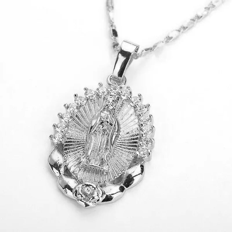 1Pc Plated Blessed Catholic Virgin Mary Pendant Necklace Fashion Crystal Rhinest