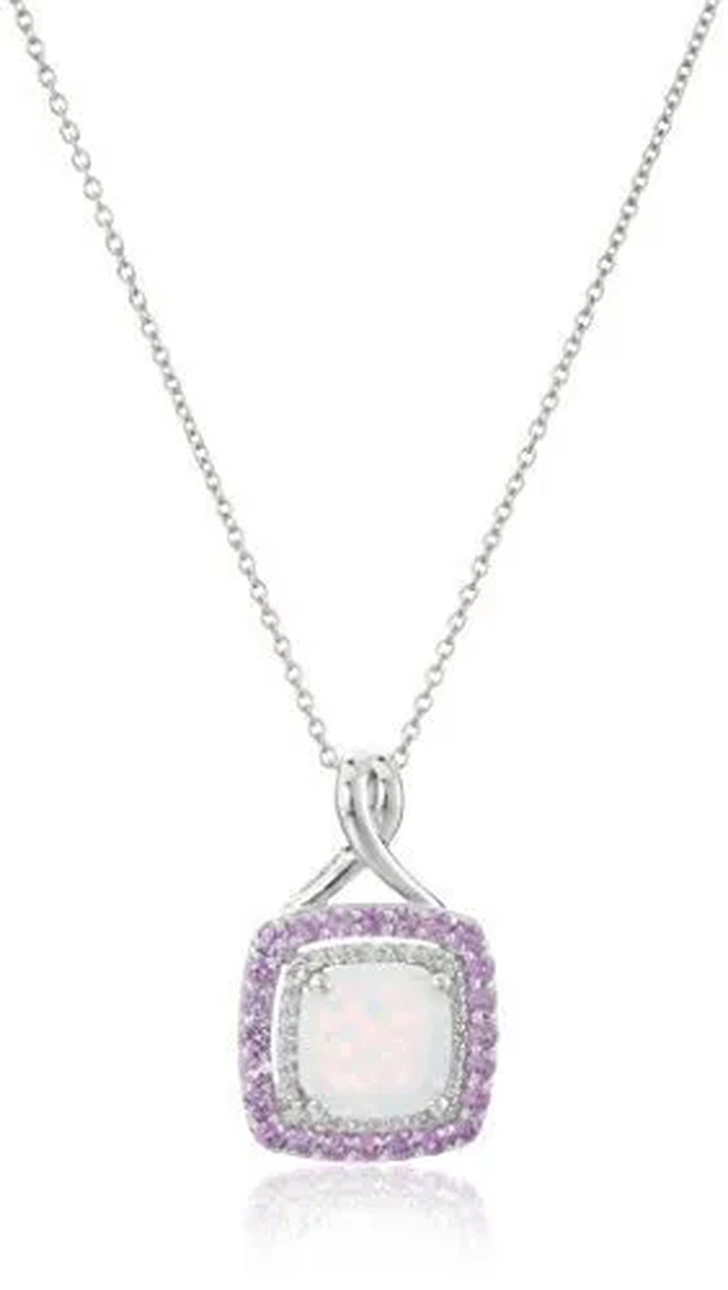 Sterling Silver Created Opal, Created Pink Sapphire, and Created White Sapphire