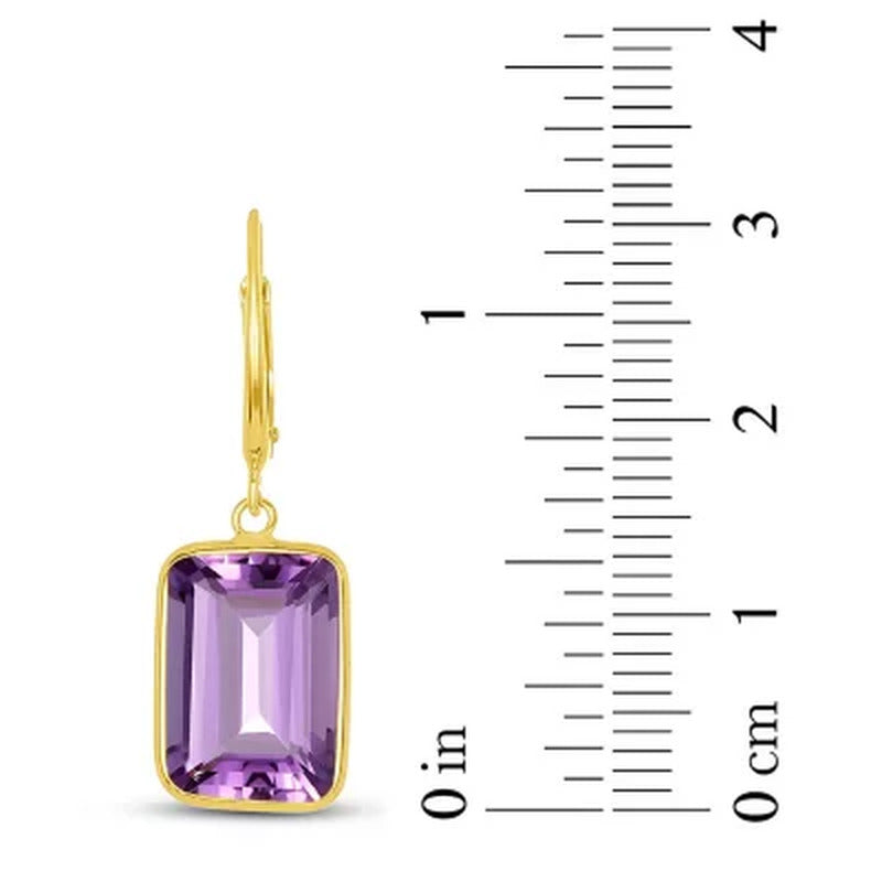 Emerald Cut Amethyst Dangle Earrings in 14K Yellow Gold