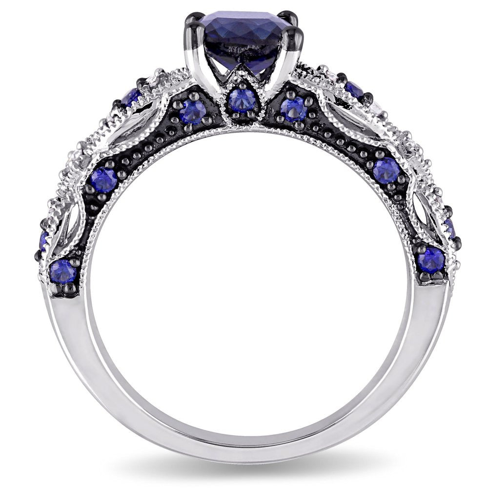 Miabella Women'S 1 5/8 Carat T.G.W. Cushion-Cut Created Blue Sapphire and Diamon