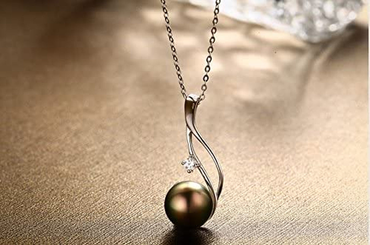 Authentic South Sea Tahitian Black Pearl Pendant Necklace 9-10Mm round 18K Gold