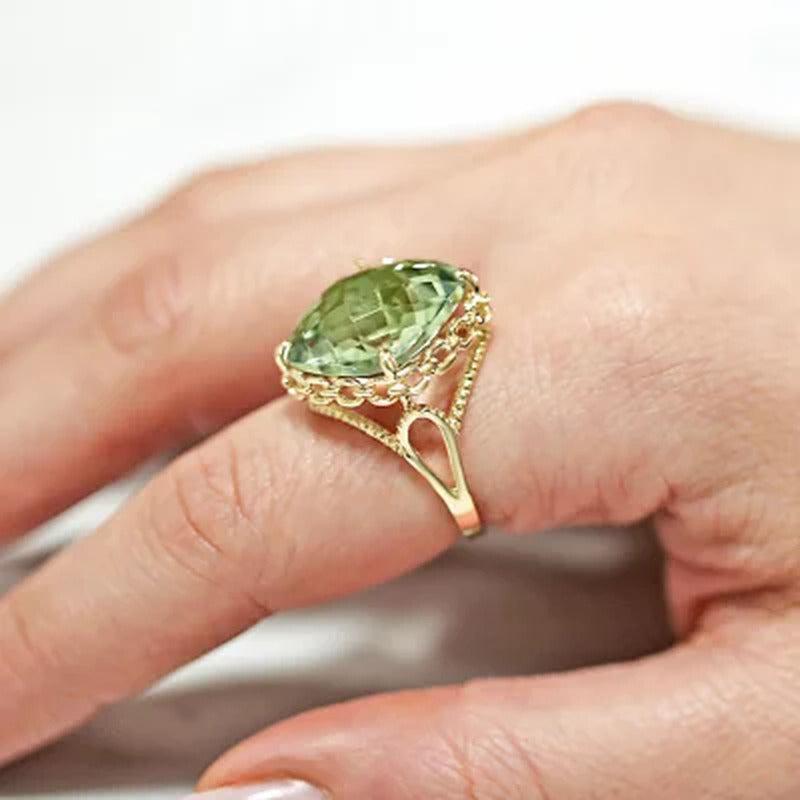 14K Gold Treated Prasiolite Ring