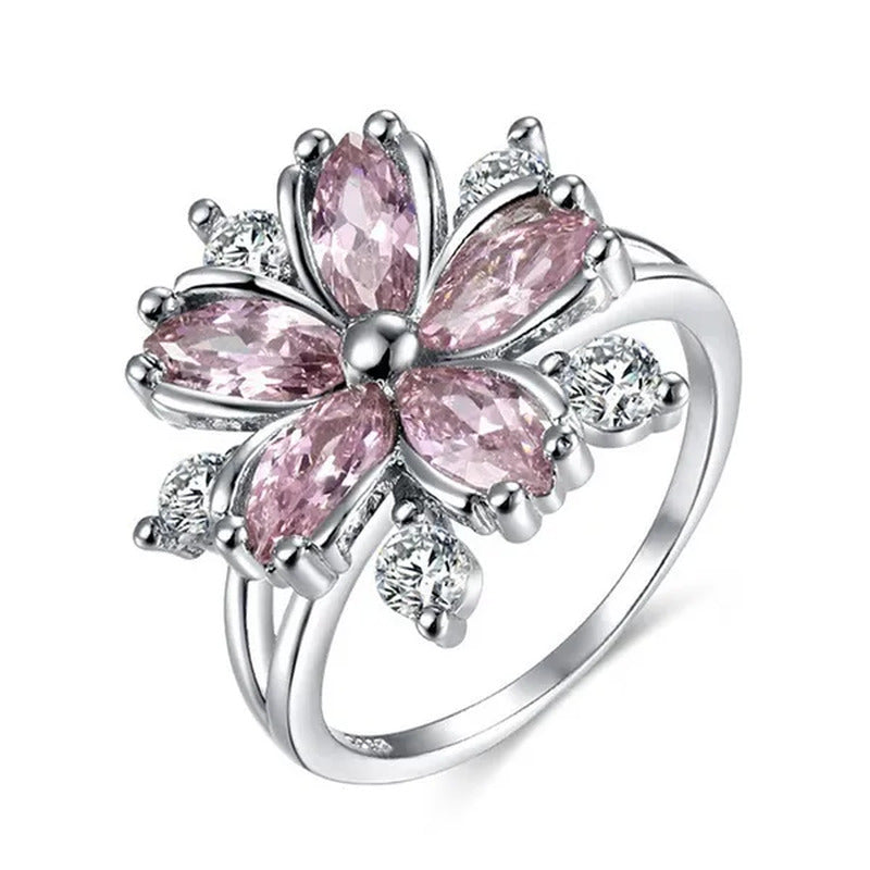 Elegant Women'S Flower Ring Luxury Pink Zircon Ring, Fashionable Flower Shape Wo