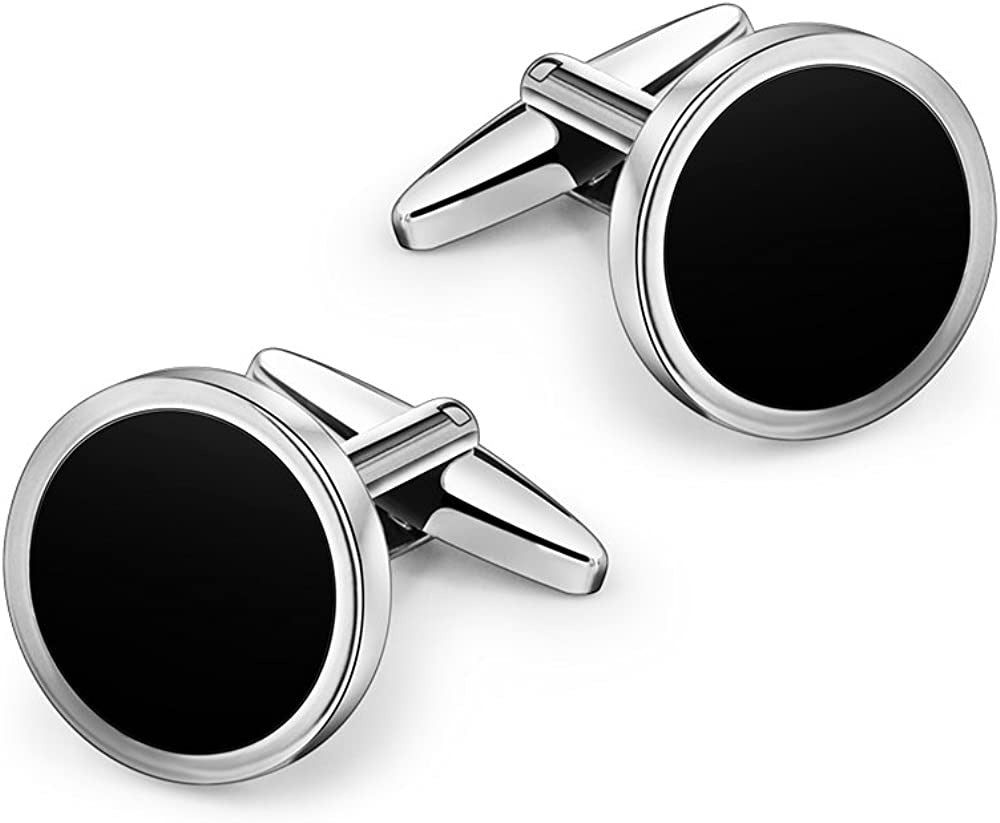 Onyx Cufflinks and Studs Set Formal Black Silver Groomsmen Groom Wedding Gift Cu