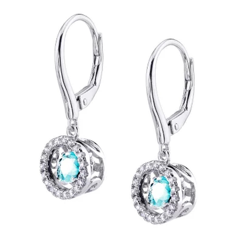 Dancing Aquamarine and Lab Created White Sapphire Pendant and Ear Set in Sterlin