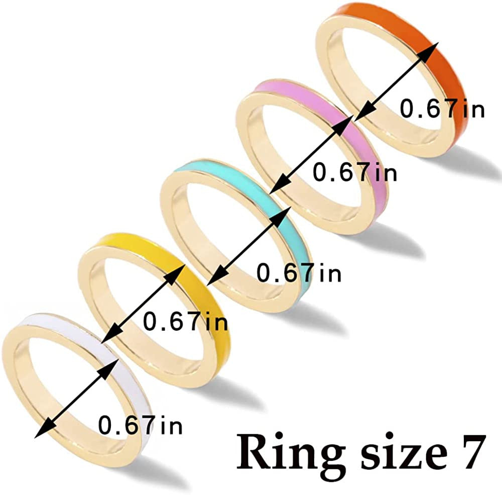 5PC Simple Colorful Bands Stacking Rings Set for Women Girl Teens. Boho Enamel K