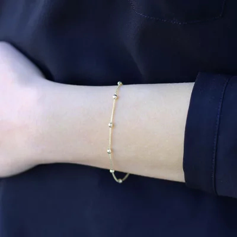 14K Gold Bead Stationed Bracelet