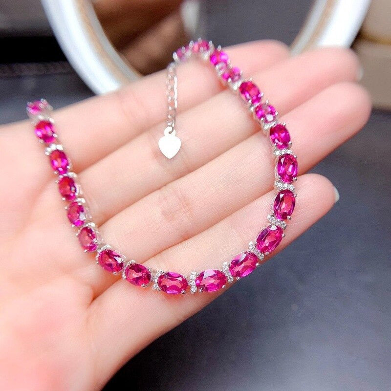 100% Natural Pink Topaz Bracelet 925 Silver Bracelet Jewelry Bracelet Ladies