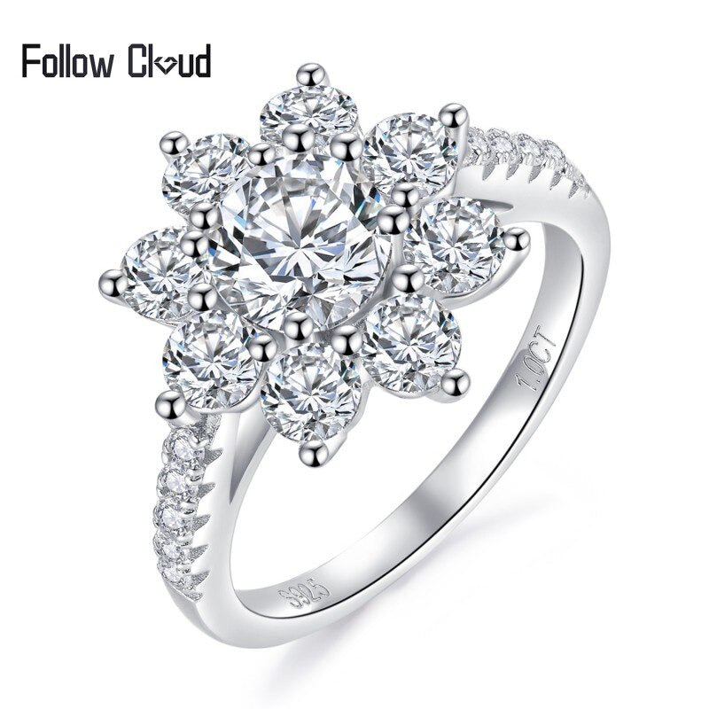 Sun Flower 1 Carat 6.5Mm Real Moissanite Diamond Lotus Rings Women Fancy