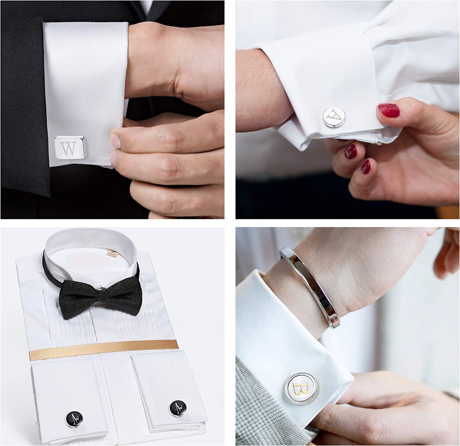 4Pairs Men'S Initial Letter Shirts Cufflinks Engraved Shirt Cufflink Alphabet Se