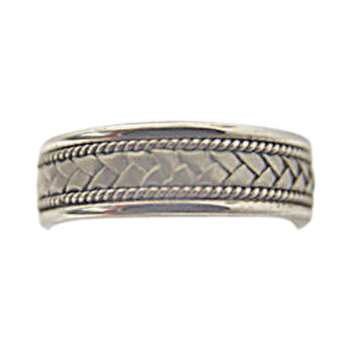 WHITE GOLD BRUSHED WEAVE ROPE POLISHED OUTER WEDDING BAND