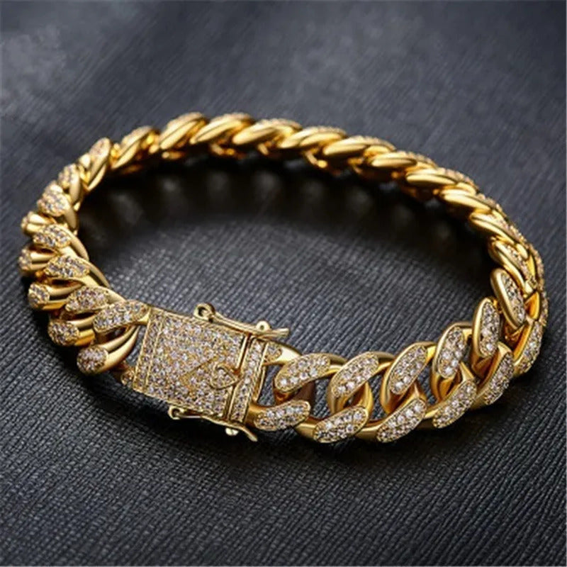 2019 Men'S Hip Hop Iced Out Bling Diamond Necklace or Bracelet 24K Gold Fashion